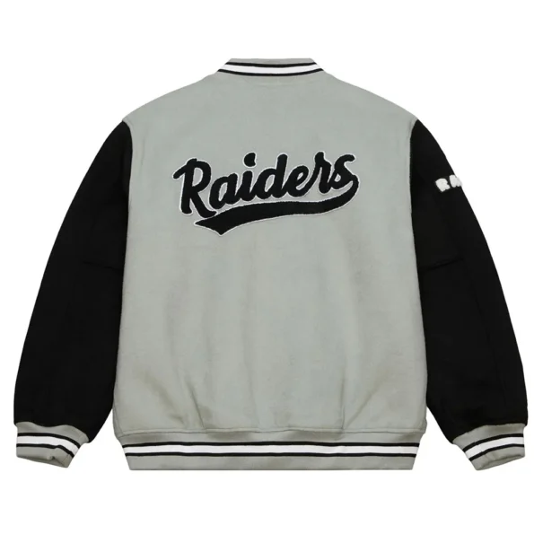 Back view of Oakland Raiders Legacy Varsity Jacket