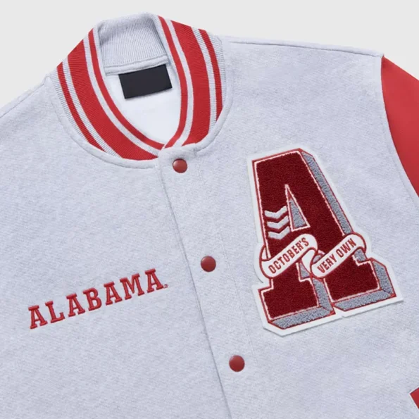 Close-up of NCAA Alabama Crimson Tide Varsity Jacket details