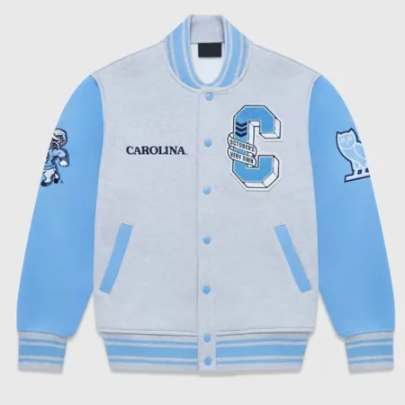 Front view of NCAA North Carolina OVO Varsity Jacket