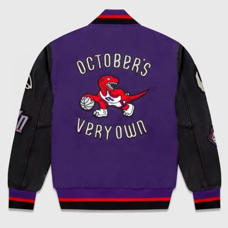 Back view of OVO Toronto Raptors Black Varsity Jacket