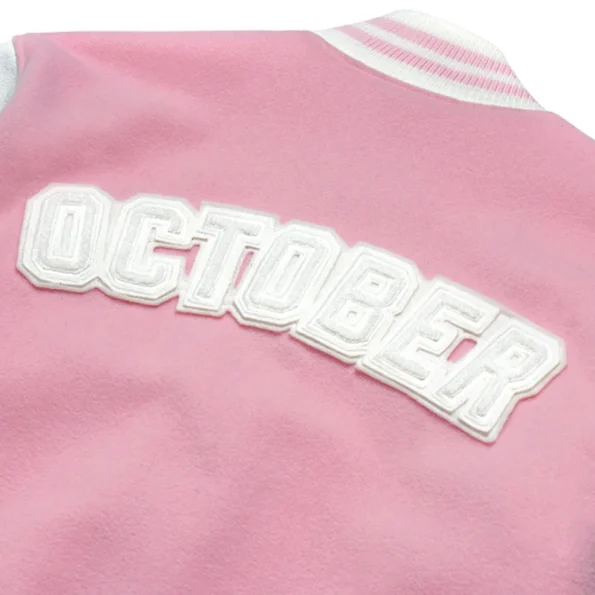 Close-up of OVO Valentines Day Varsity Jacket details