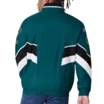 Model in Philadelphia Eagles Varsity Satin Jacket Front