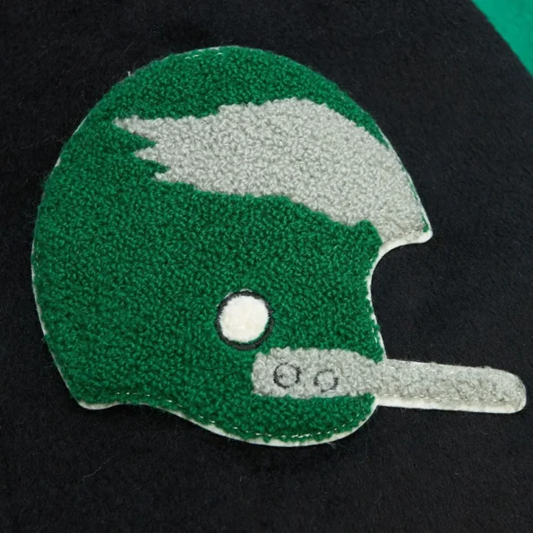 Close-up of Philadelphia Eagles Team Varsity Jacket details