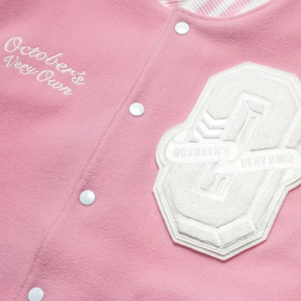 Close-up of OVO Valentines Day Varsity Jacket details