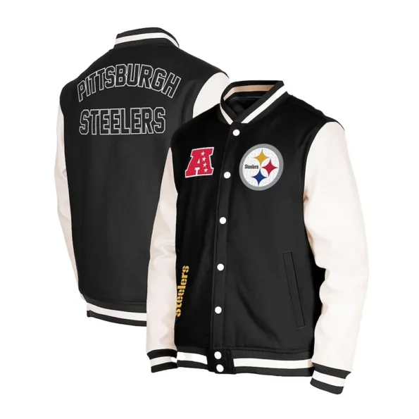 Front and back view of Pittsburgh Steelers Varsity Jacket