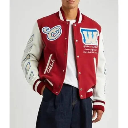 Model wearing On The Go Varsity Jacket front view