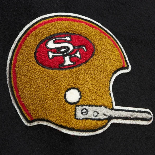 Close-up of San Francisco 49ers Team Varsity Jacket details