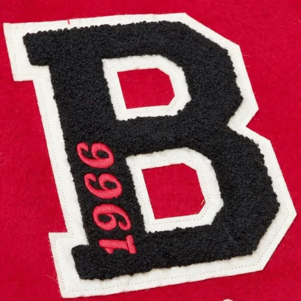 Close-up of Chicago Bulls Team Legacy Varsity Jacket details