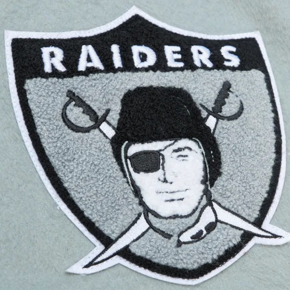 Close-up of Oakland Raiders Legacy Varsity Jacket details