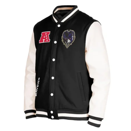 Front view of Baltimore Ravens Third Down Varsity Jacket