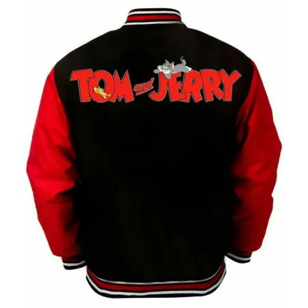 Back view of Tom and Jerry Black Varsity Jacket