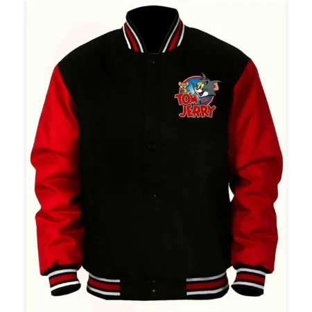 Front view of Tom and Jerry Black Varsity Jacket