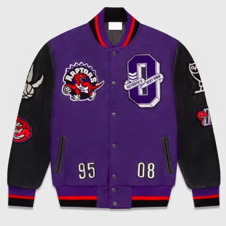 Front view of OVO Toronto Raptors Black Varsity Jacket