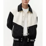 Western Black and White Varsity Jacket Front