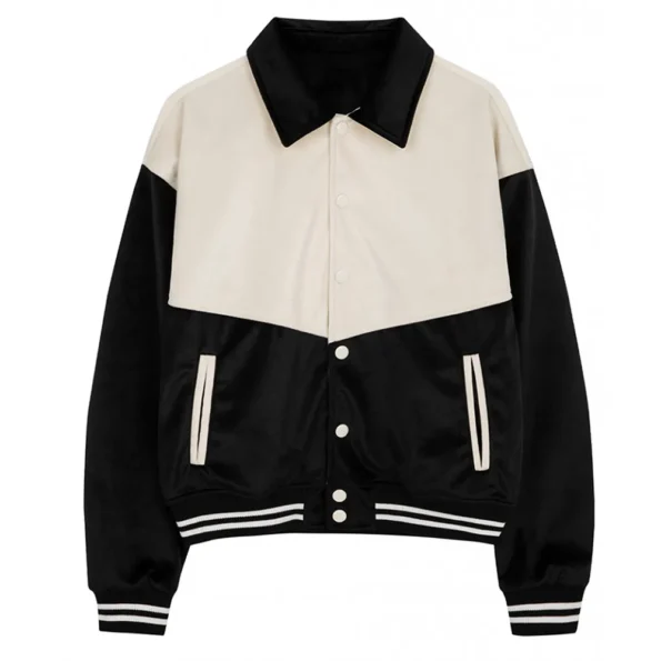 Front view of Western Black and White Varsity Jacket