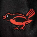 Front view Baltimore Orioles vintage varsity jacket photo.