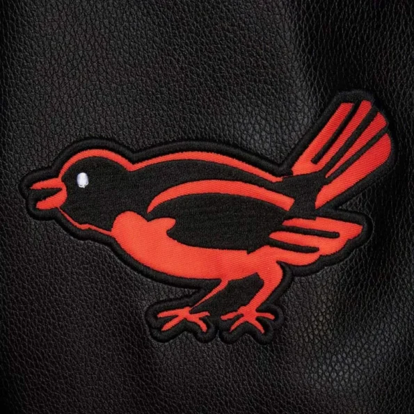 Zoomed view of Baltimore Orioles vintage varsity jacket details.