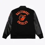 Front view Baltimore Orioles vintage varsity jacket photo.