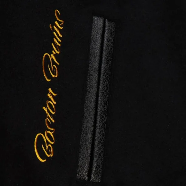 Close-up details of Boston Bruins Black Logo Varsity Jacket