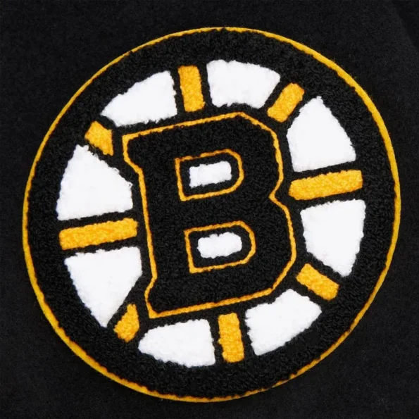 Close-up details of Boston Bruins Black Logo Varsity Jacket