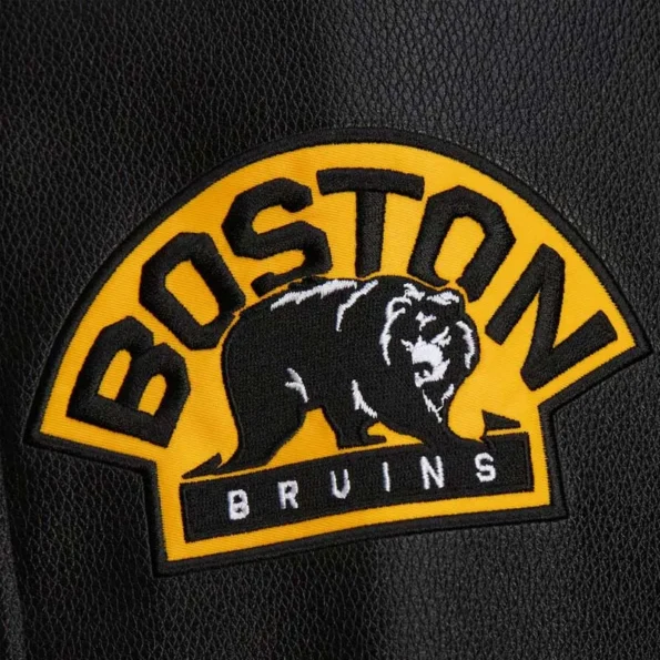 Close-up details of Boston Bruins Black Logo Varsity Jacket