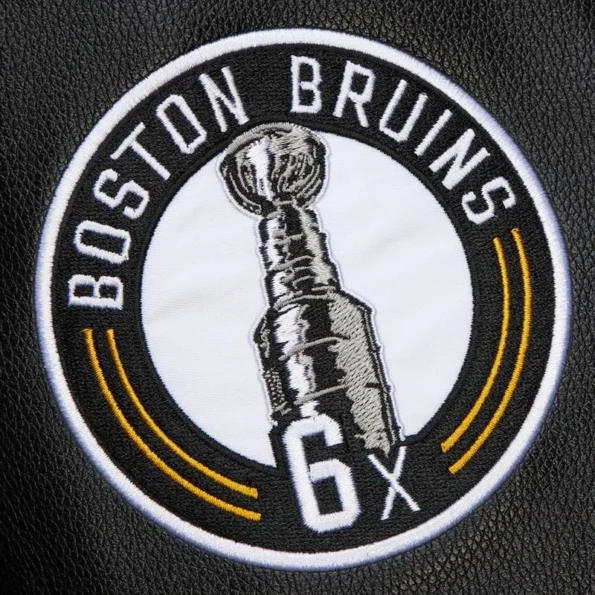 Close-up details of Boston Bruins Black Logo Varsity Jacket