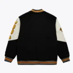 Front view Boston Bruins black vintage varsity jacket photo.