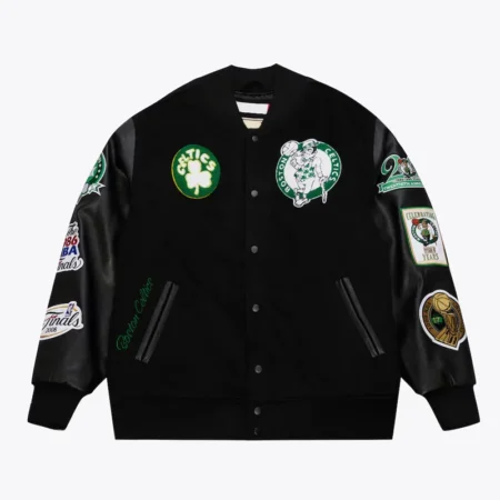 Front view of Boston Celtics Vintage Varsity Jacket