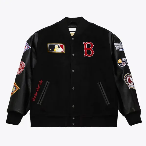 Front view of Boston Red Sox vintage varsity jacket.