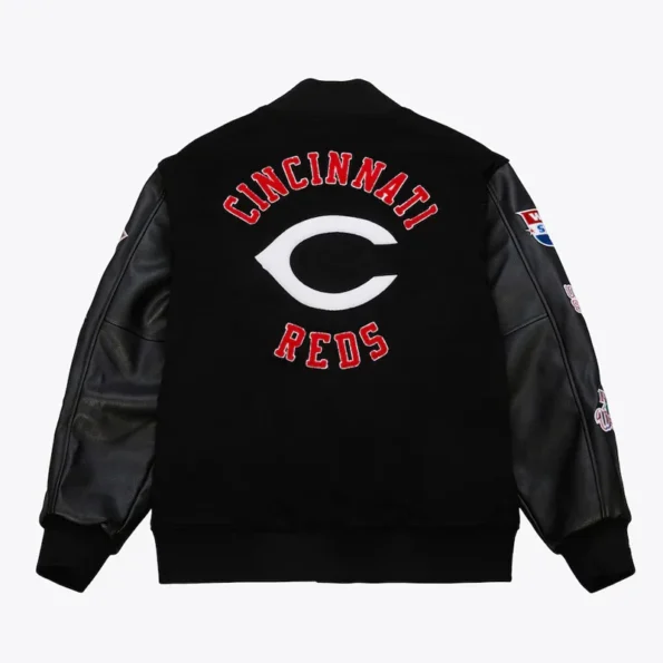 Back view of Cincinnati Reds vintage varsity jacket.