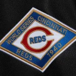 Front view Cincinnati Reds vintage varsity jacket photo.