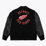 Front view Detroit Red Wings black varsity jacket photo.