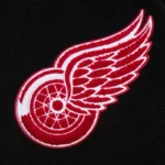 Front view Detroit Red Wings black varsity jacket photo.