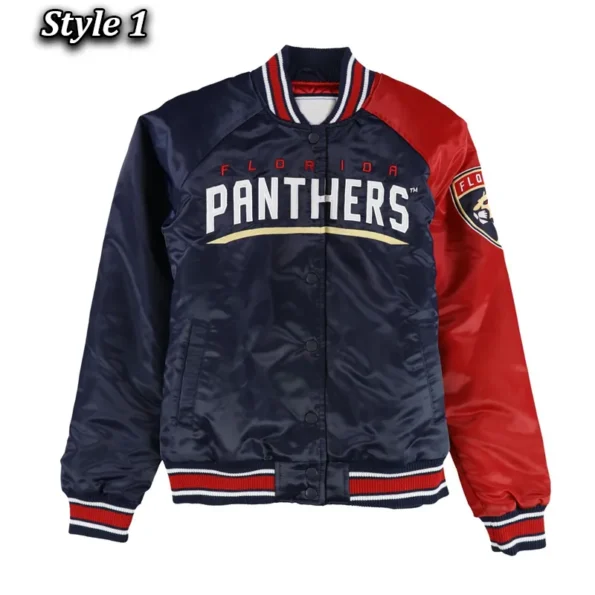 Front view of Florida Panthers Hometown varsity jacket.