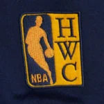 Front view Golden State Warriors navy varsity jacket photo.