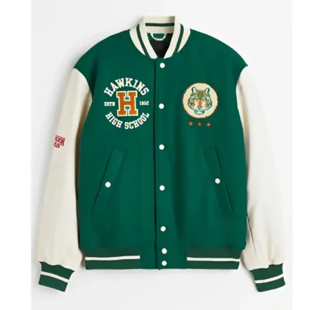 Front view of Stranger Things Hawkins Varsity Jacket