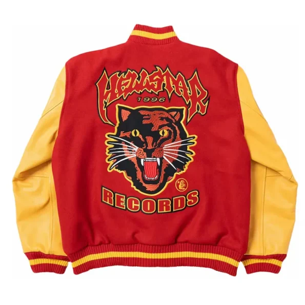 Back view of Hellstar Records Werewolf varsity jacket artwork.