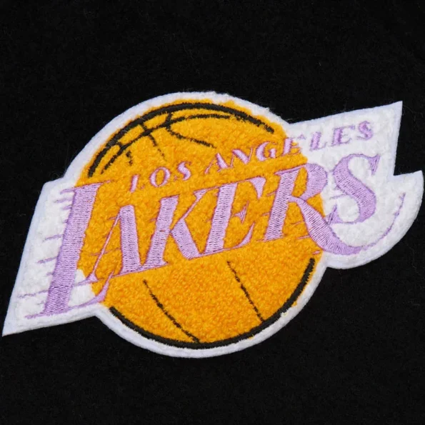 Front and back view of LA Lakers Black Vintage Varsity Jacket