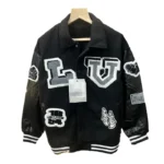 Front view of LV Bunny Black Varsity Jacket