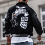 LV Bunny Black Varsity Jacket Front