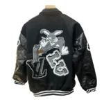 LV Bunny Black Varsity Jacket Front