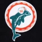 Front view Miami Dolphins black vintage varsity jacket photo.