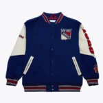 Front view NY Rangers vintage logo varsity jacket photo.