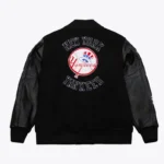 Front view NY Yankees black vintage varsity jacket photo.