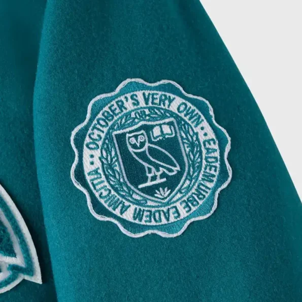 Close-up details of OVO University of Cambridge Varsity Jacket