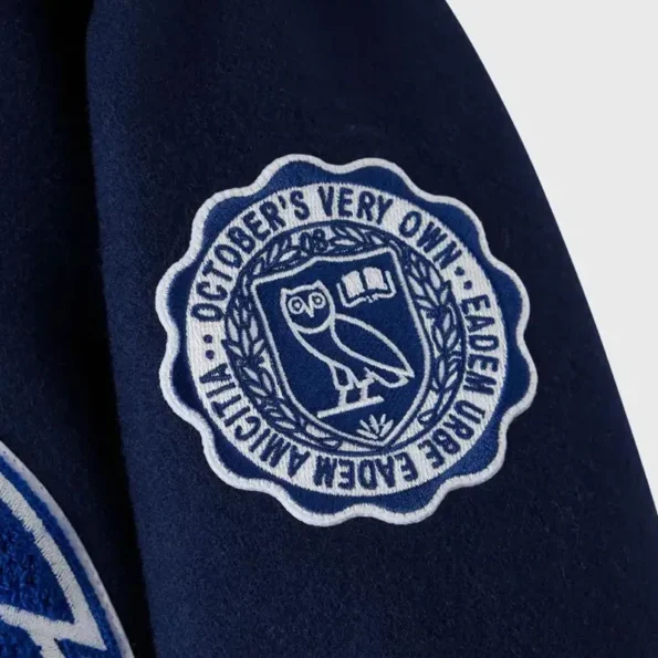 Close-up details of OVO University of Toronto Varsity Jacket