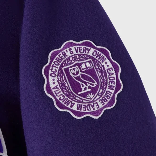 Close-up details of OVO Western Mustangs Varsity Jacket