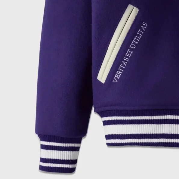 Close-up details of OVO Western Mustangs Varsity Jacket