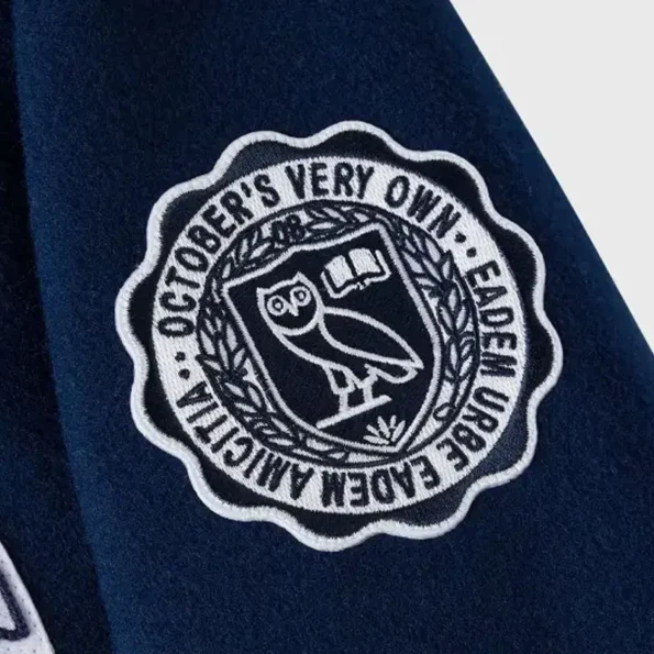 Close-up details of OVO Yale University Varsity Jacket