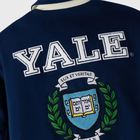 Close-up details of OVO Yale University Varsity Jacket